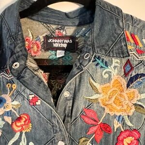Johnny Was Floral Embroidered Denim Jacket